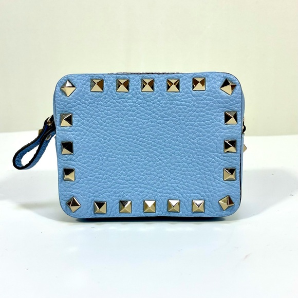 Valentino Garavani Mini Rockstud Leather Crossbody Bag Card Case Light Blue NEW - Picture 5 of 17